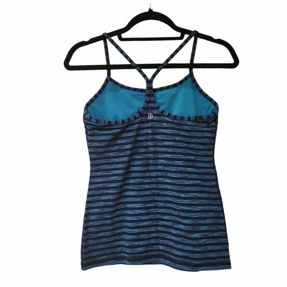 Lululemon Racerback Yoga Tank Top - Turquoise Blue Stripe - Picture 2 of 6